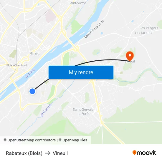 Rabateux (Blois) to Vineuil map