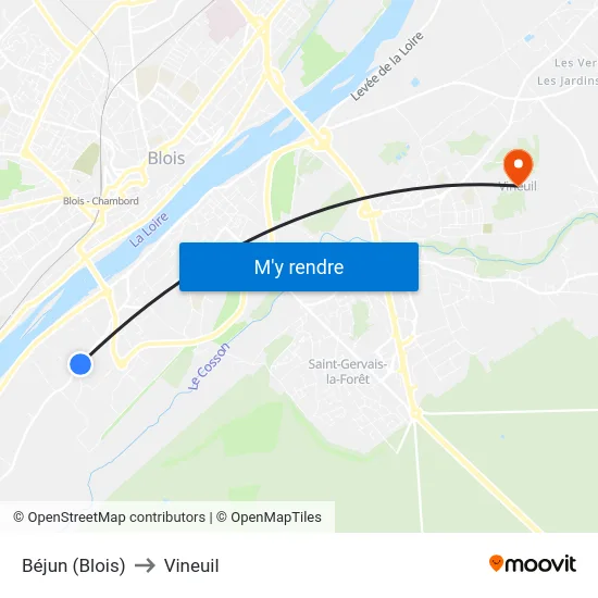 Béjun (Blois) to Vineuil map