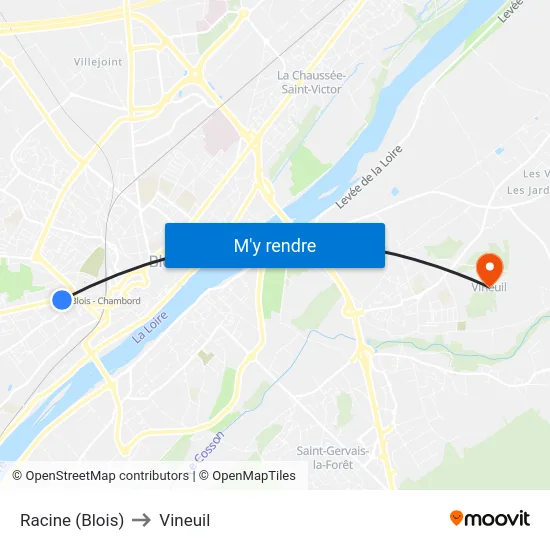 Racine (Blois) to Vineuil map