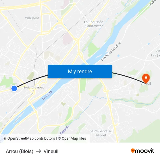 Arrou (Blois) to Vineuil map