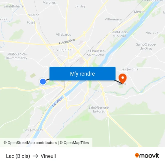 Lac (Blois) to Vineuil map