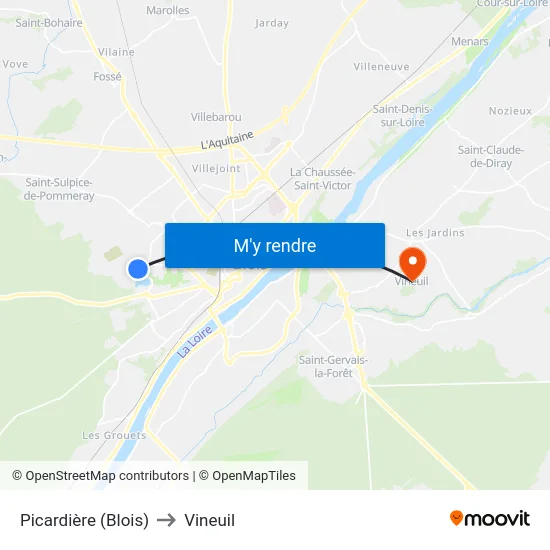 Picardière (Blois) to Vineuil map