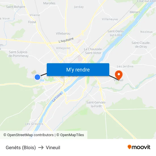 Genêts (Blois) to Vineuil map