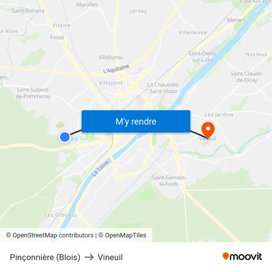 Pinçonnière (Blois) to Vineuil map