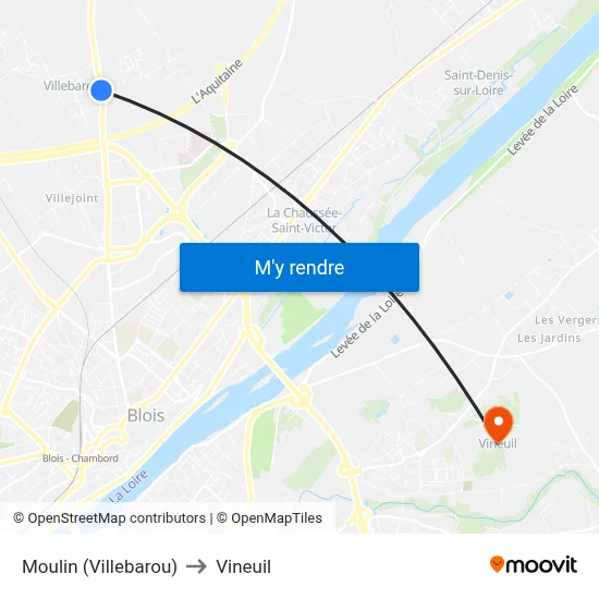Moulin (Villebarou) to Vineuil map