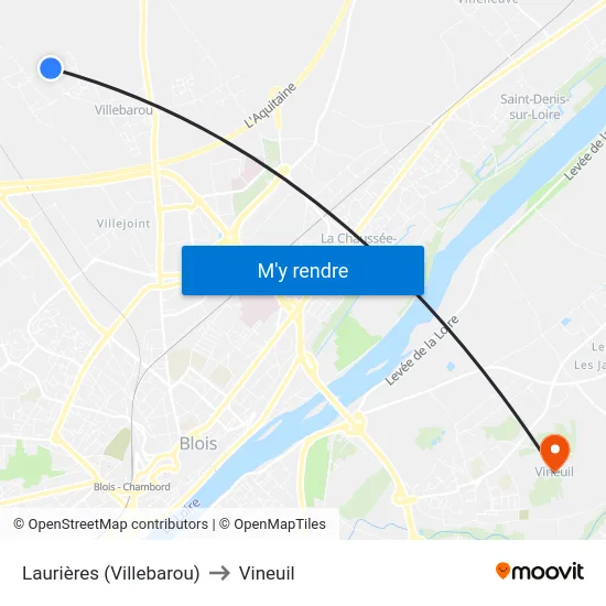 Laurières (Villebarou) to Vineuil map
