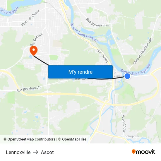 Lennoxville to Ascot map