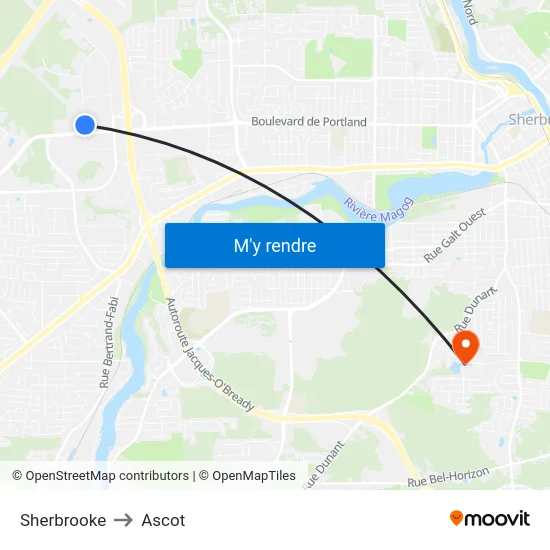 Sherbrooke to Ascot map