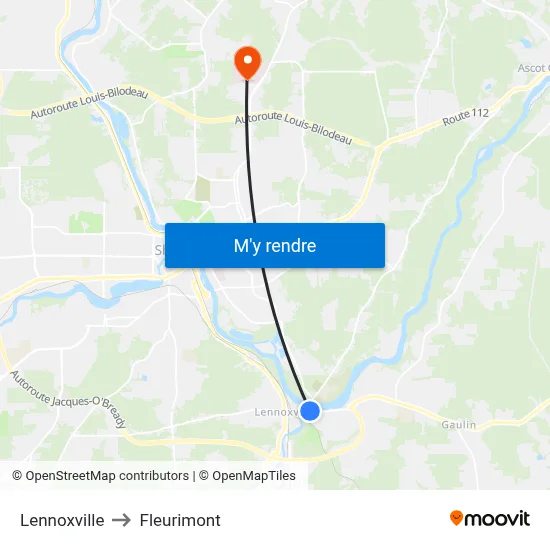 Lennoxville to Fleurimont map