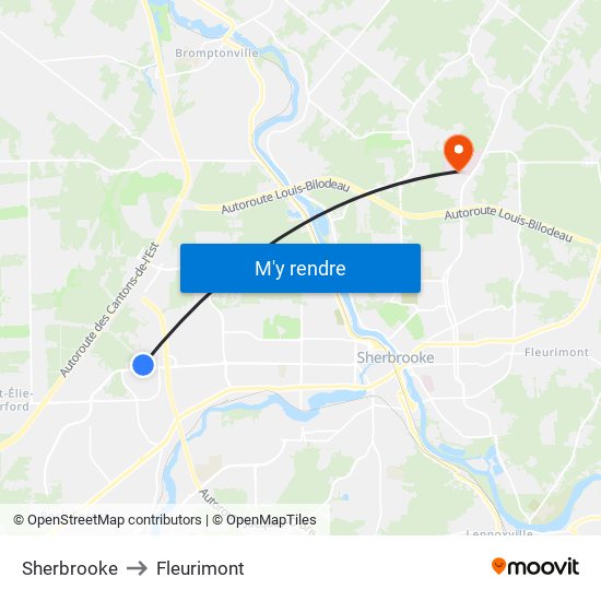 Sherbrooke to Fleurimont map