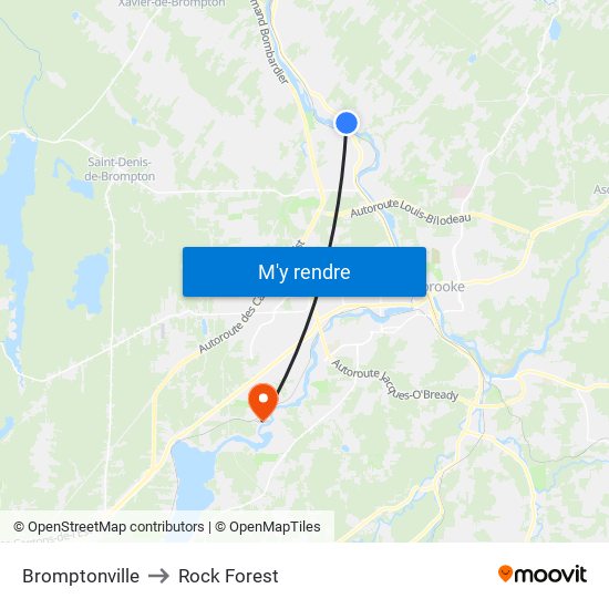 Bromptonville to Rock Forest map