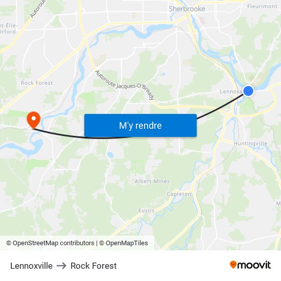 Lennoxville to Rock Forest map