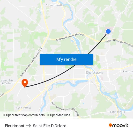 Fleurimont to Saint-Élie-D'Orford map