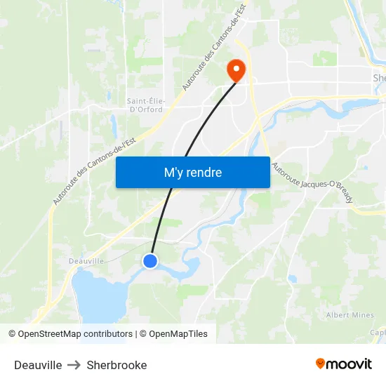 Deauville to Sherbrooke map