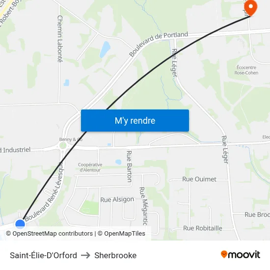 Saint-Élie-D'Orford to Sherbrooke map