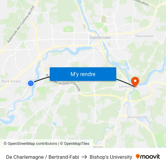 De Charlemagne / Bertrand-Fabi to Bishop's University map