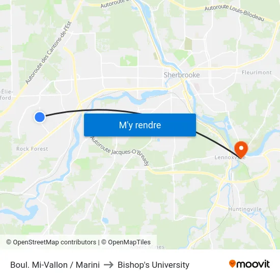 Boul. Mi-Vallon / Marini to Bishop's University map