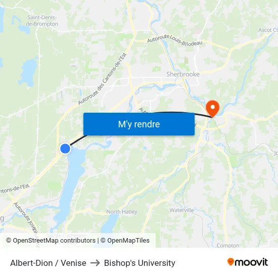 Albert-Dion / Venise to Bishop's University map