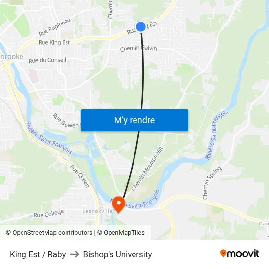 King Est / Raby to Bishop's University map