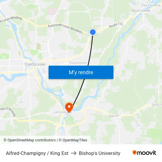 Alfred-Champigny / King Est to Bishop's University map