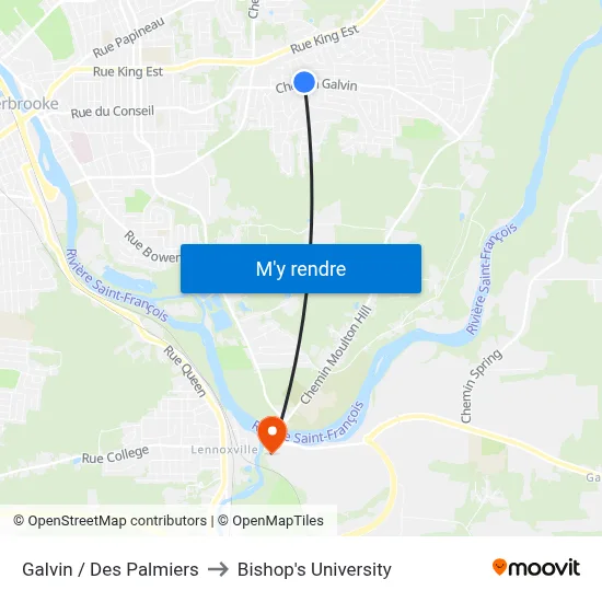 Galvin / Des Palmiers to Bishop's University map