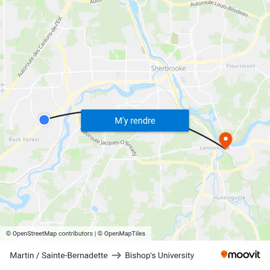 Martin / Sainte-Bernadette to Bishop's University map