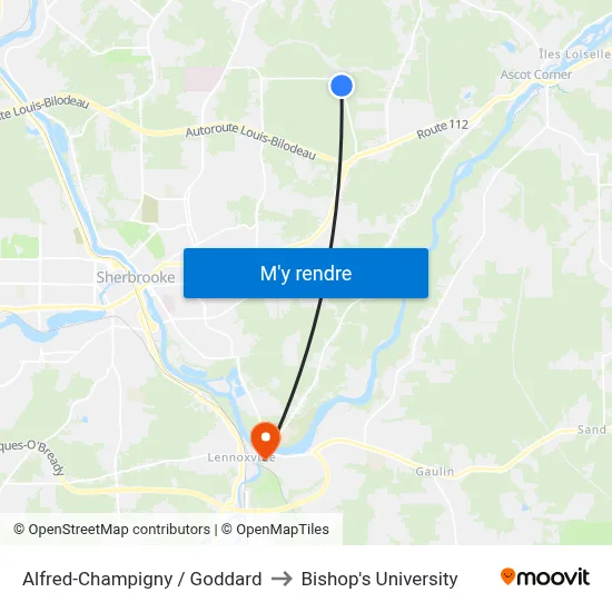 Alfred-Champigny / Goddard to Bishop's University map