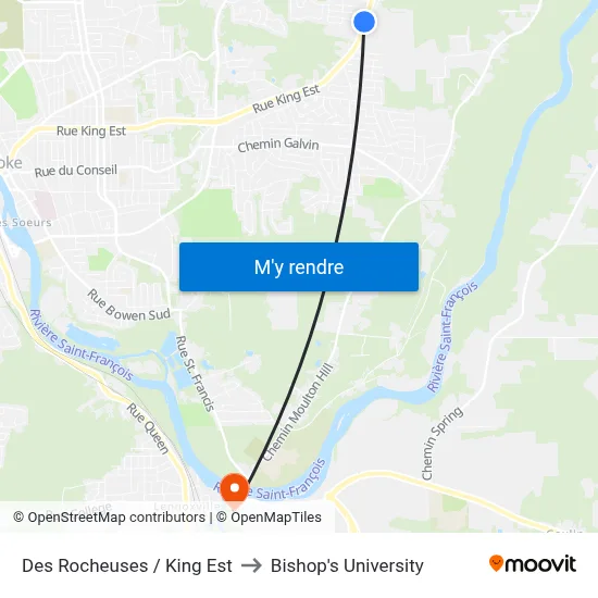 Des Rocheuses / King Est to Bishop's University map