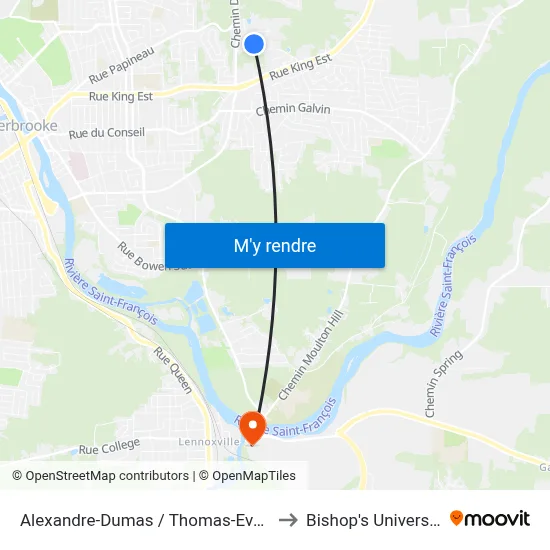 Alexandre-Dumas / Thomas-Evans to Bishop's University map