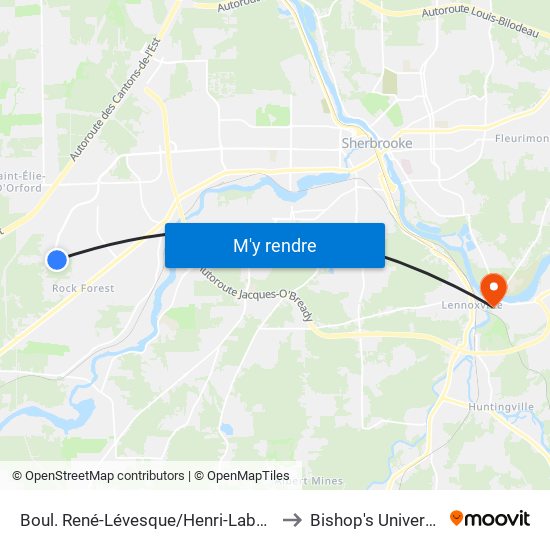 Boul. René-Lévesque/Henri-Labonne to Bishop's University map
