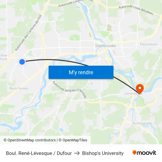 Boul. René-Lévesque / Dufour to Bishop's University map