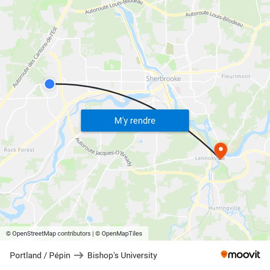 Portland / Pépin to Bishop's University map