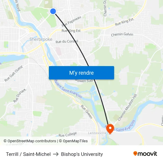 Terrill / Saint-Michel to Bishop's University map