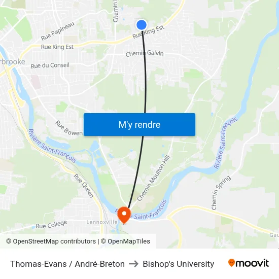 Thomas-Evans / André-Breton to Bishop's University map