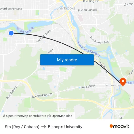 Sts (Roy / Cabana) to Bishop's University map