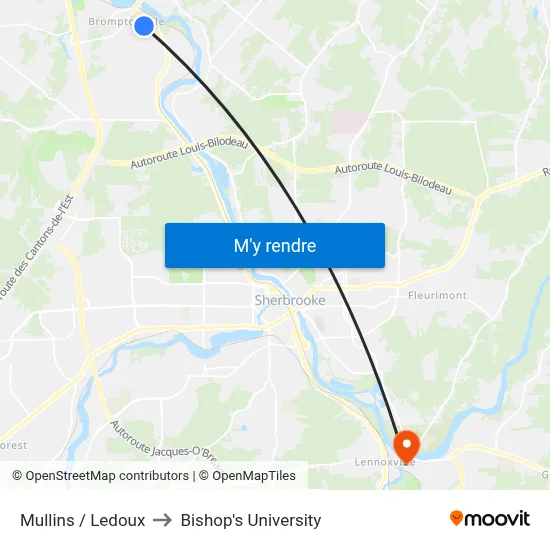 Mullins / Ledoux to Bishop's University map