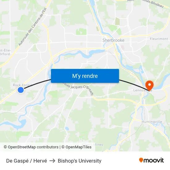 De Gaspé / Hervé to Bishop's University map