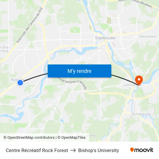 Centre Récréatif Rock Forest to Bishop's University map