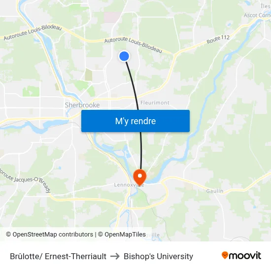 Brûlotte/ Ernest-Therriault to Bishop's University map