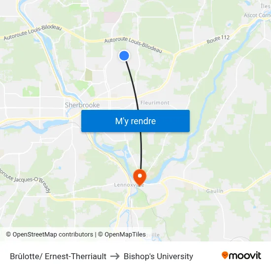 Brûlotte/ Ernest-Therriault to Bishop's University map