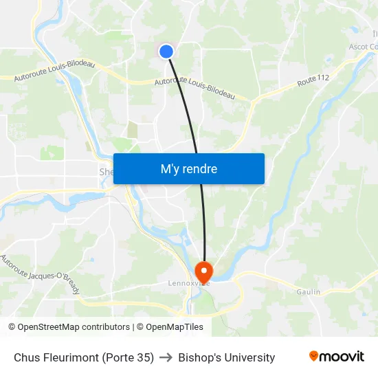 Chus Fleurimont (Porte 35) to Bishop's University map