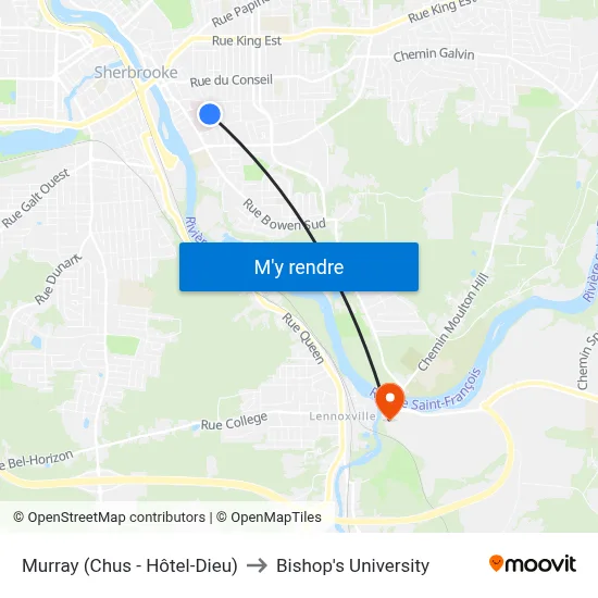 Murray (Chus - Hôtel-Dieu) to Bishop's University map