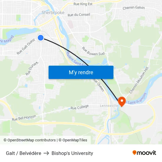 Galt / Belvédère to Bishop's University map