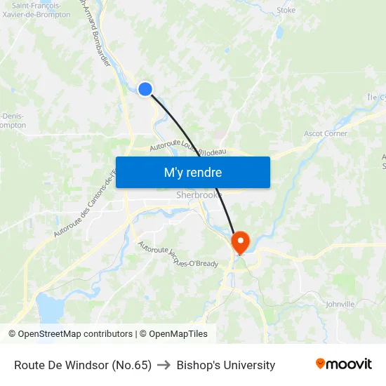 Route De Windsor (No.65) to Bishop's University map