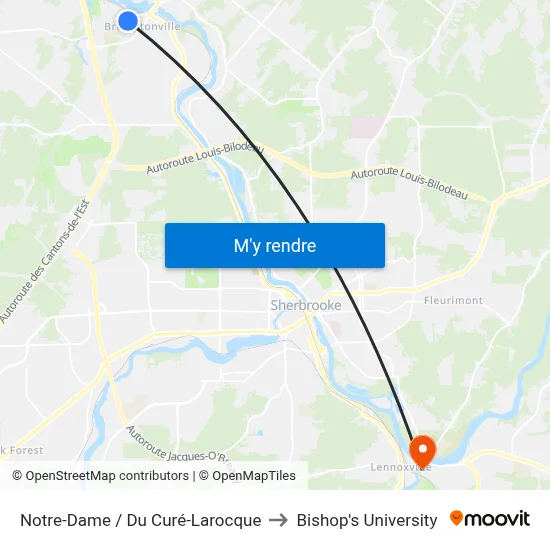 Notre-Dame / Du Curé-Larocque to Bishop's University map