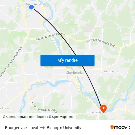 Bourgeoys / Laval to Bishop's University map