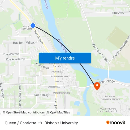 Queen / Charlotte to Bishop's University map