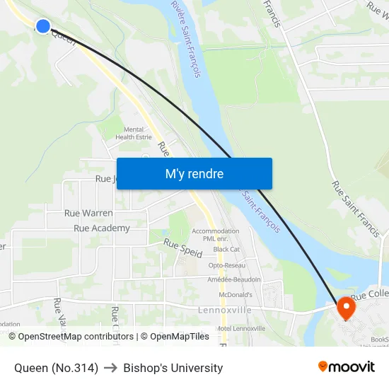 Queen (No.314) to Bishop's University map