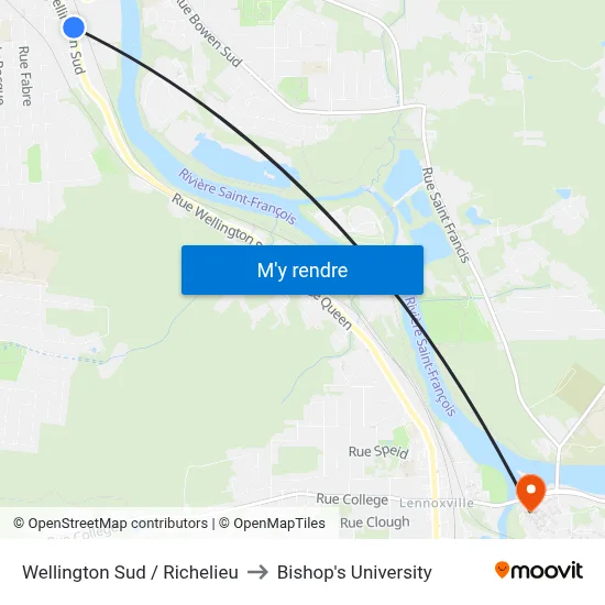Wellington Sud / Richelieu to Bishop's University map