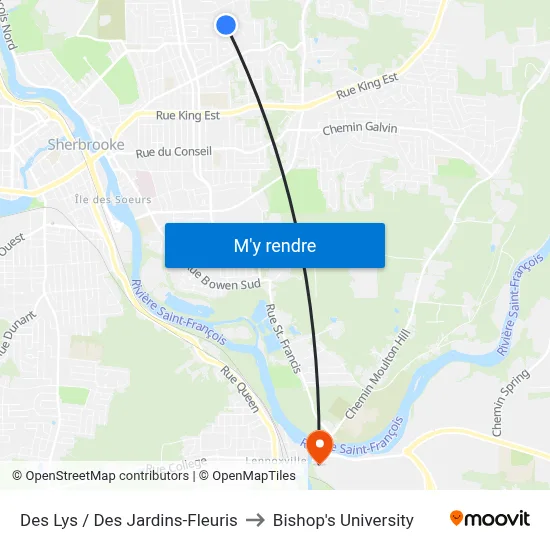 Des Lys / Des Jardins-Fleuris to Bishop's University map